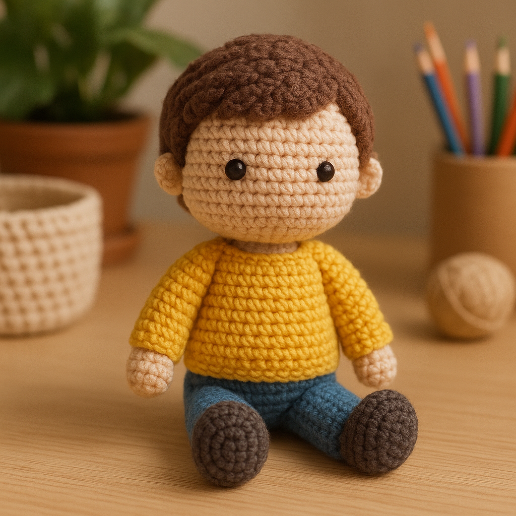 Boneco de crochê amigurumi da sua foto