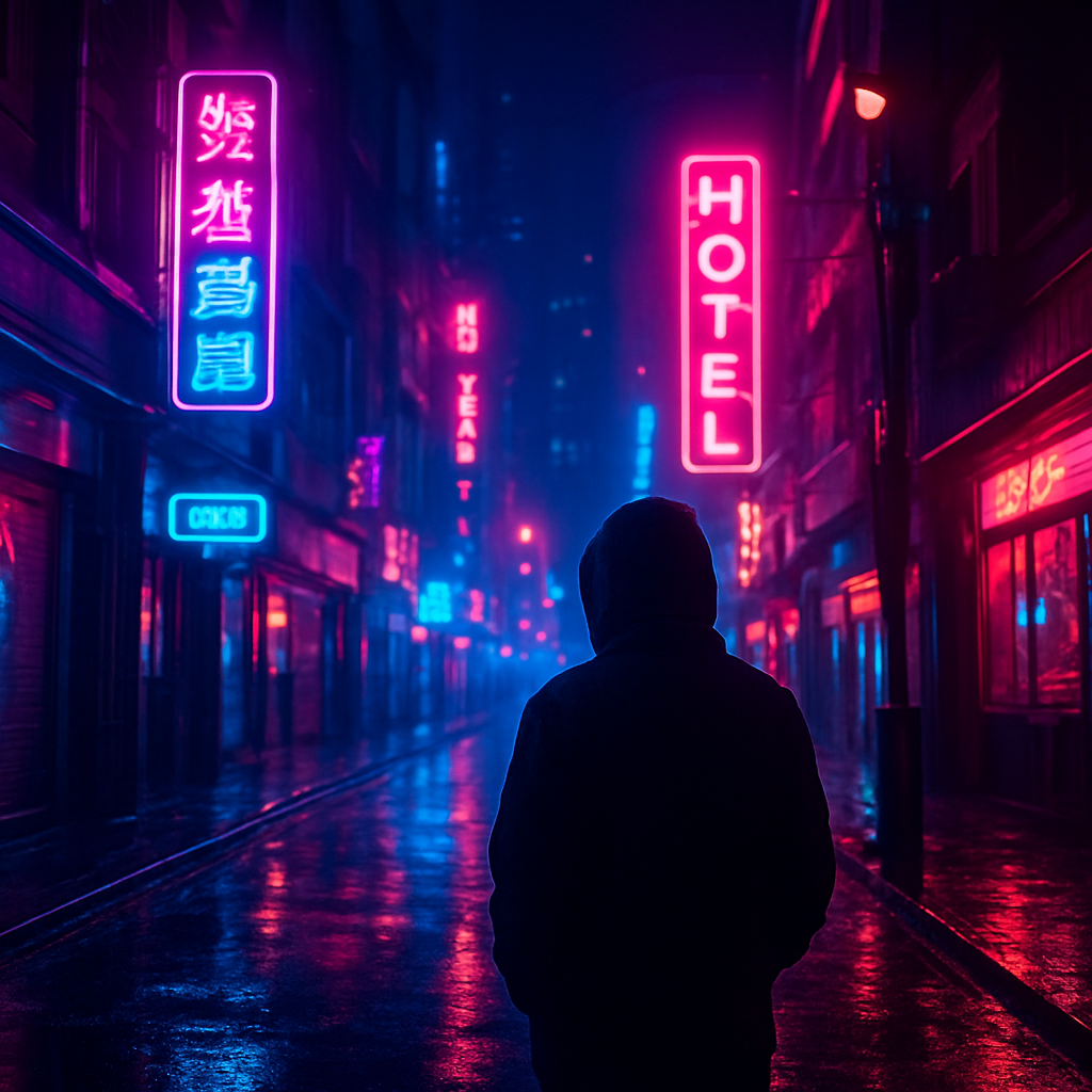 Cena em neon cyberpunk