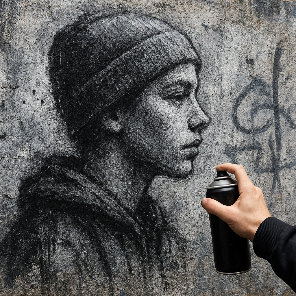 Retrato em grafite estilo street art