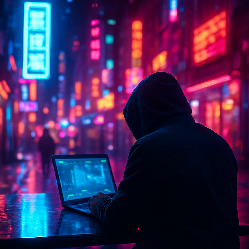 Cena em neon cyberpunk