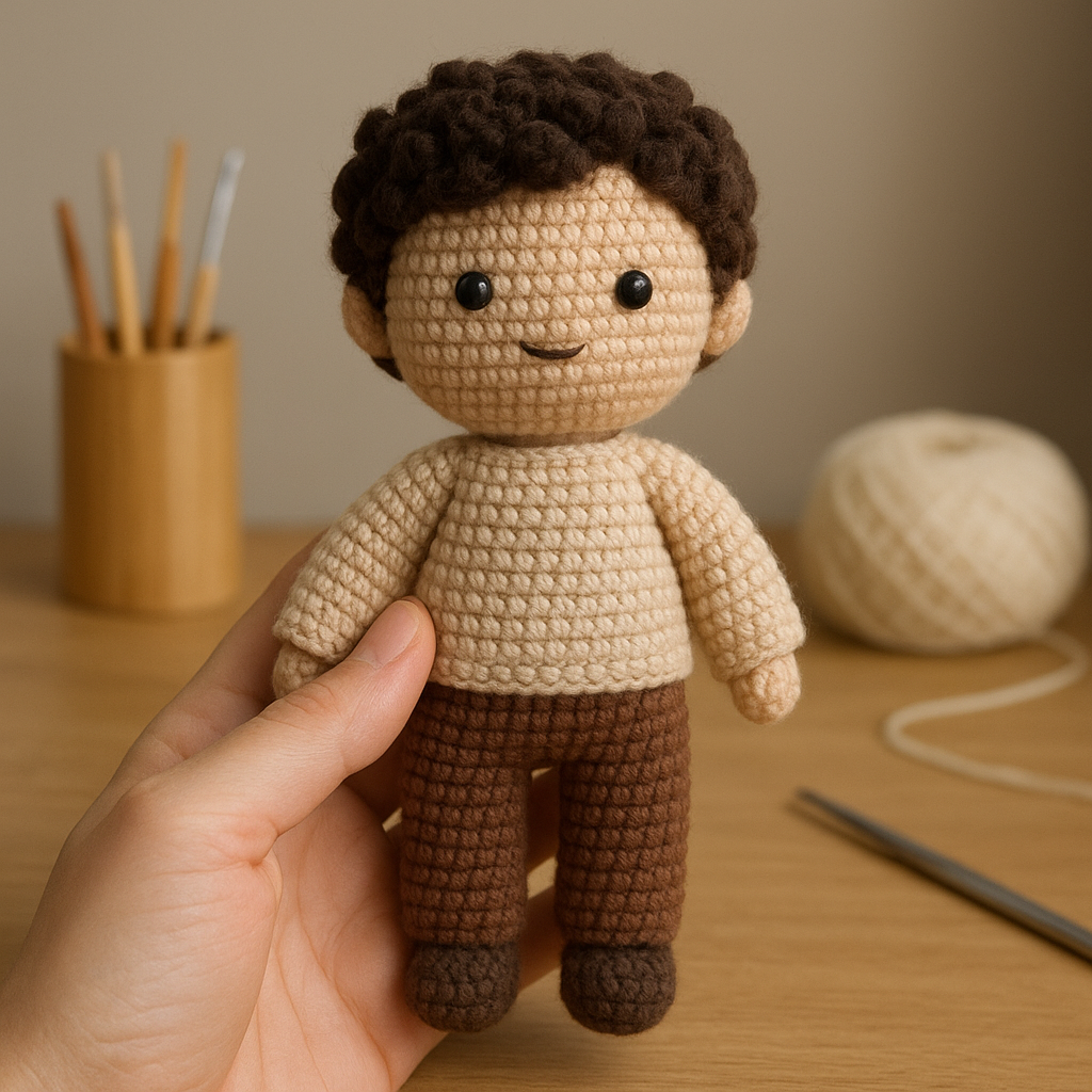 Boneco de crochê amigurumi da sua foto