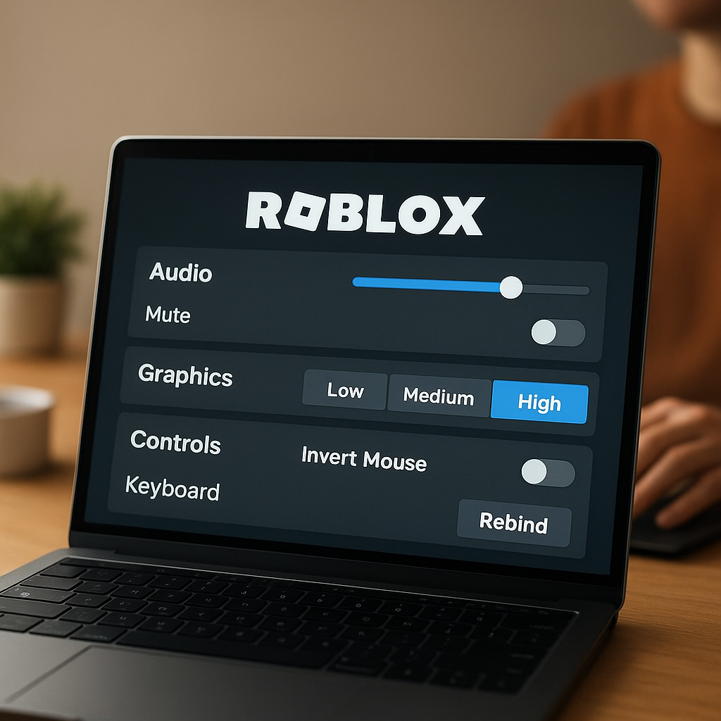 Menu de Configurações Roblox: Áudio, Gráficos e Controles